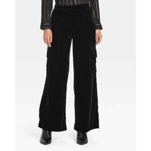 Universal Thread High Rise Extra Wide Leg Velvet Cargo Pants Black Womens Size L